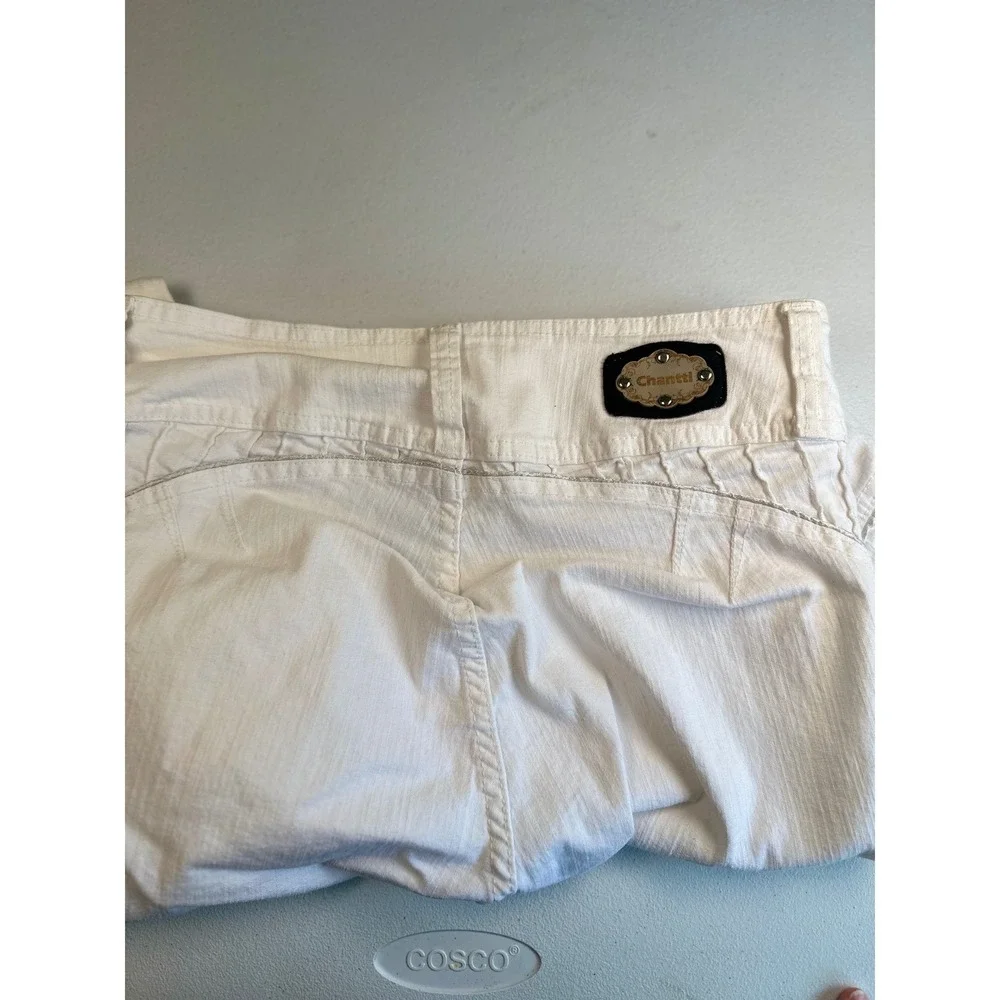 Inspiracion Latina Colombian Capri Pants Y2K White Denim Rhinestone Size 12